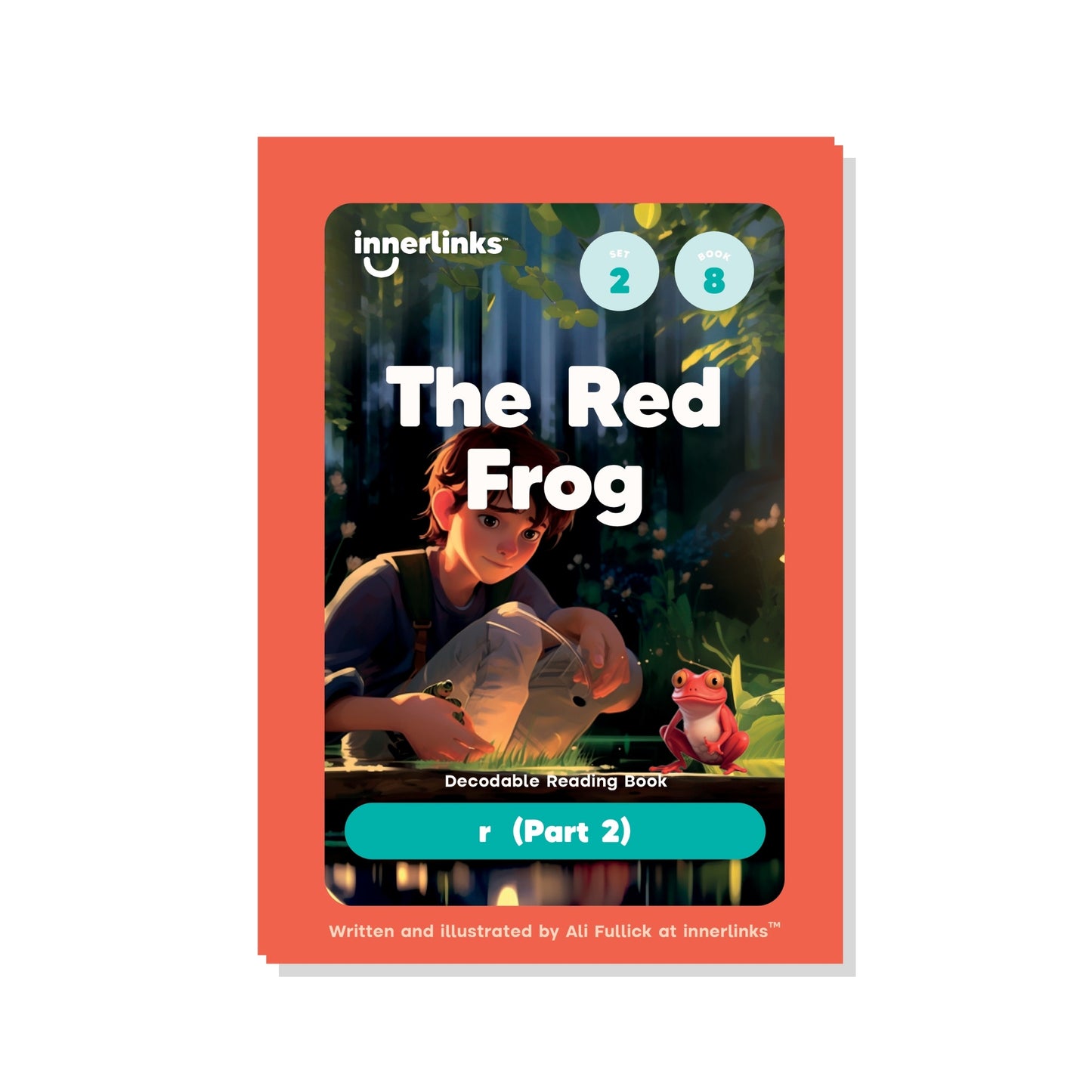 Book cover of 'The Red Frog' by innerlinks with a child and frog illustration on a white background