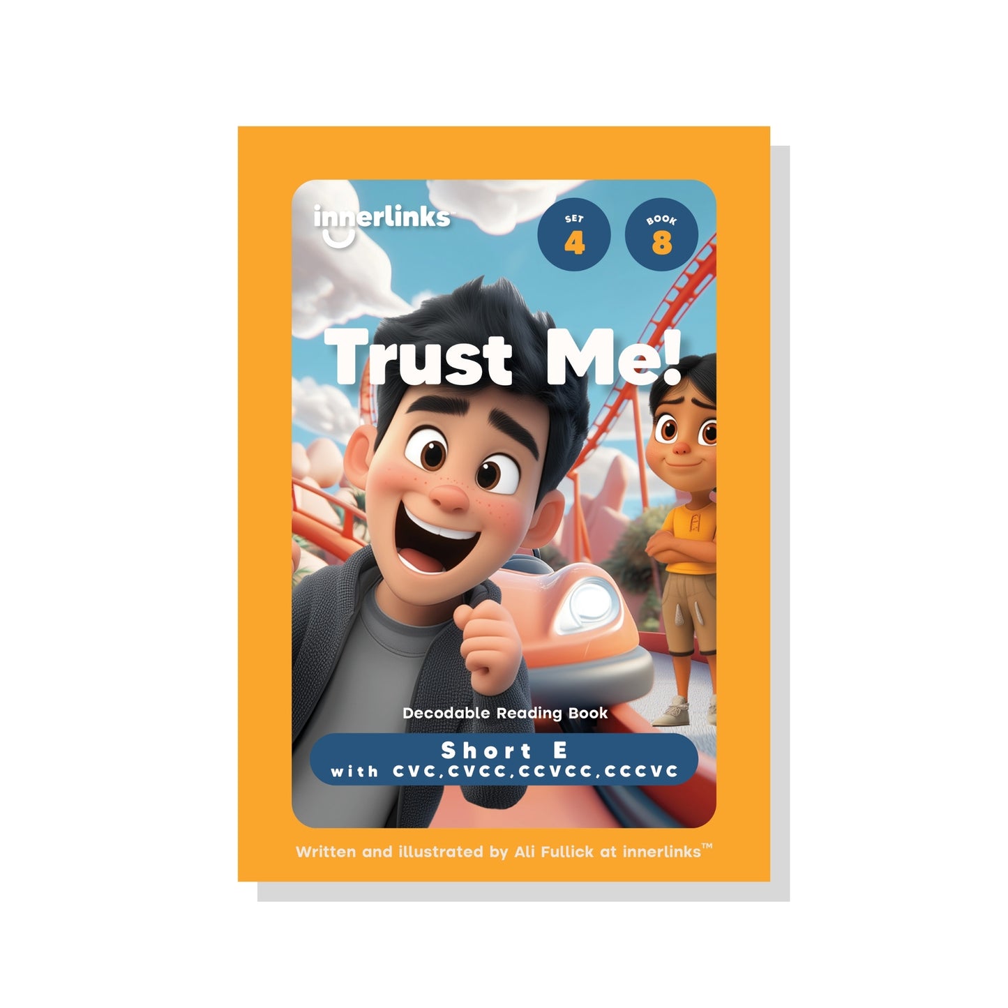 Book titled 'Trust Me!' with cartoon characters on a white background