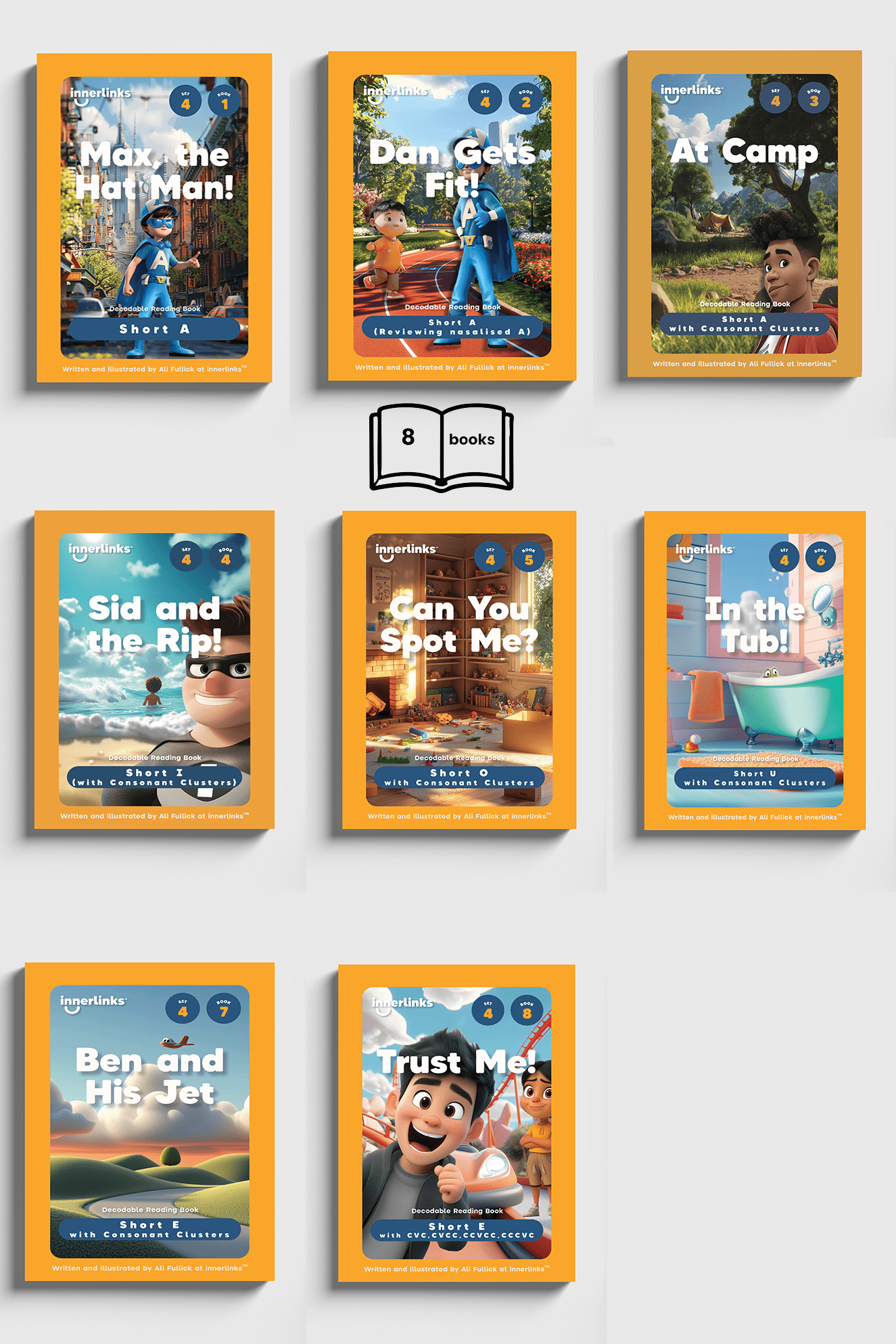 Set 4 classroom decodable book bundle, 40 books for small group instruction, Innerlinks