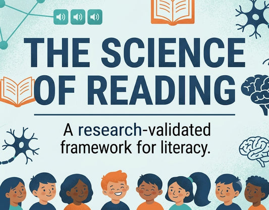 Science of Reading title graphic with illustrated children's silhouettes, representing the research behind structured literacy and phonics instruction