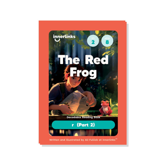 Book cover of 'The Red Frog' by innerlinks with a child and frog illustration on a white background