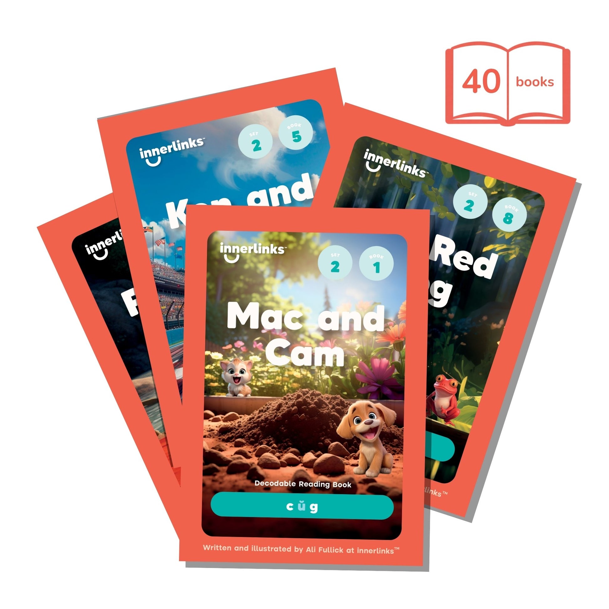 Set of children's books with colorful covers and 'innerlinks' branding.