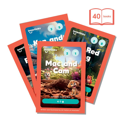 Set of children's books with colorful covers and 'innerlinks' branding.