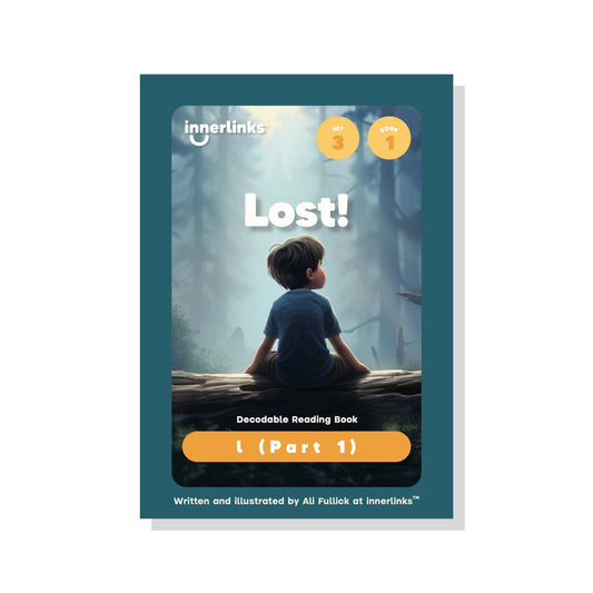 Book titled 'Lost!' by innerlinks with a child in a forest on the cover.