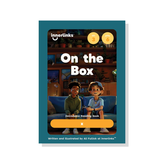 Book titled 'On the Box' by innerlinks with two children on a couch.