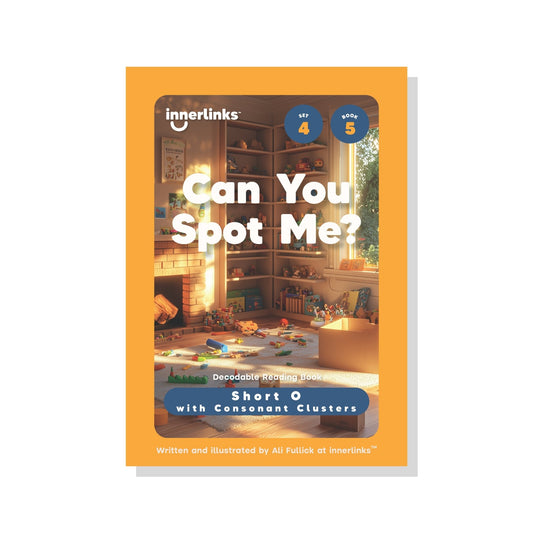 Book titled 'Can You Spot Me?' by Innerlinks with a yellow cover and interior scene.