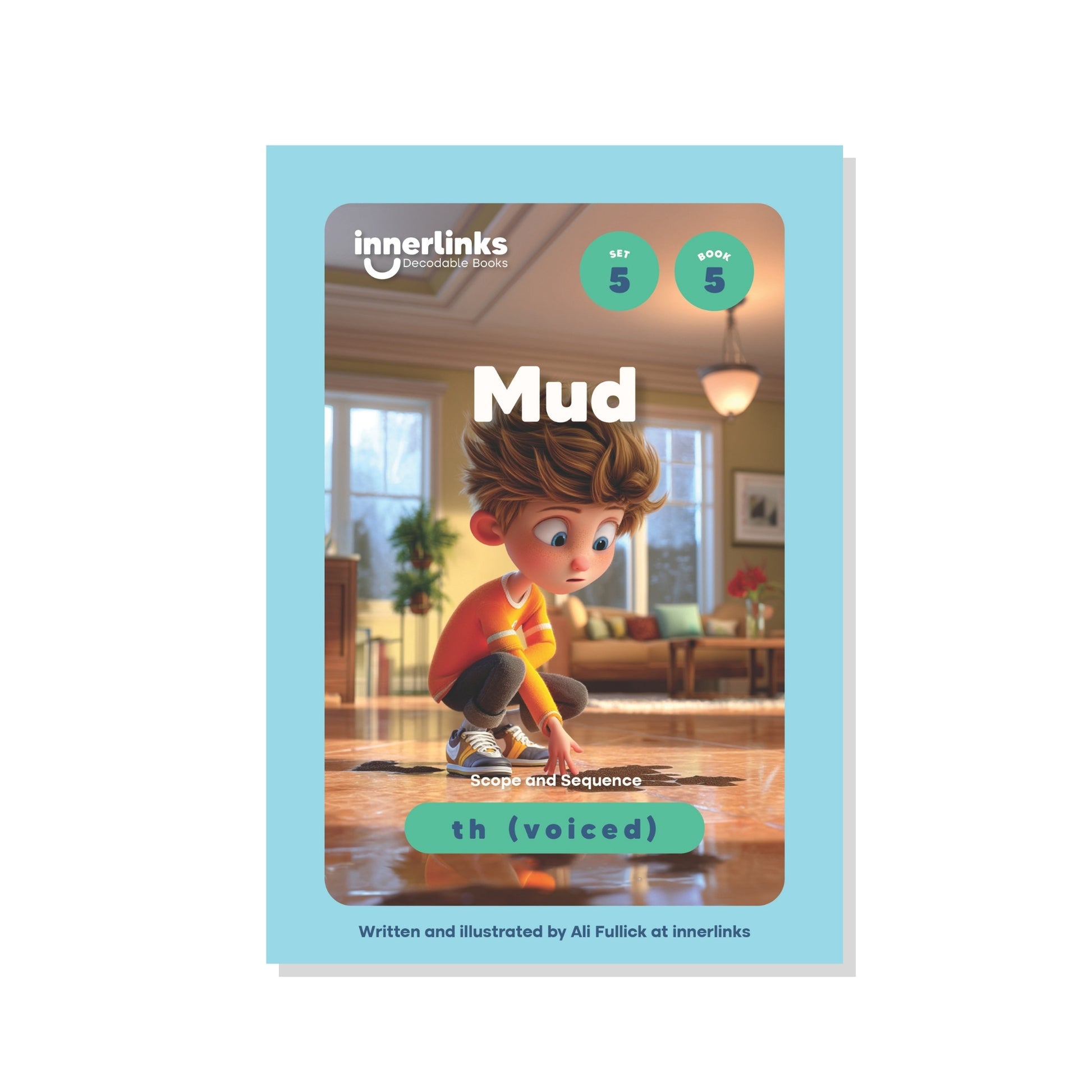 Book cover of 'Mud' by innerlinks with a child character on a light blue background