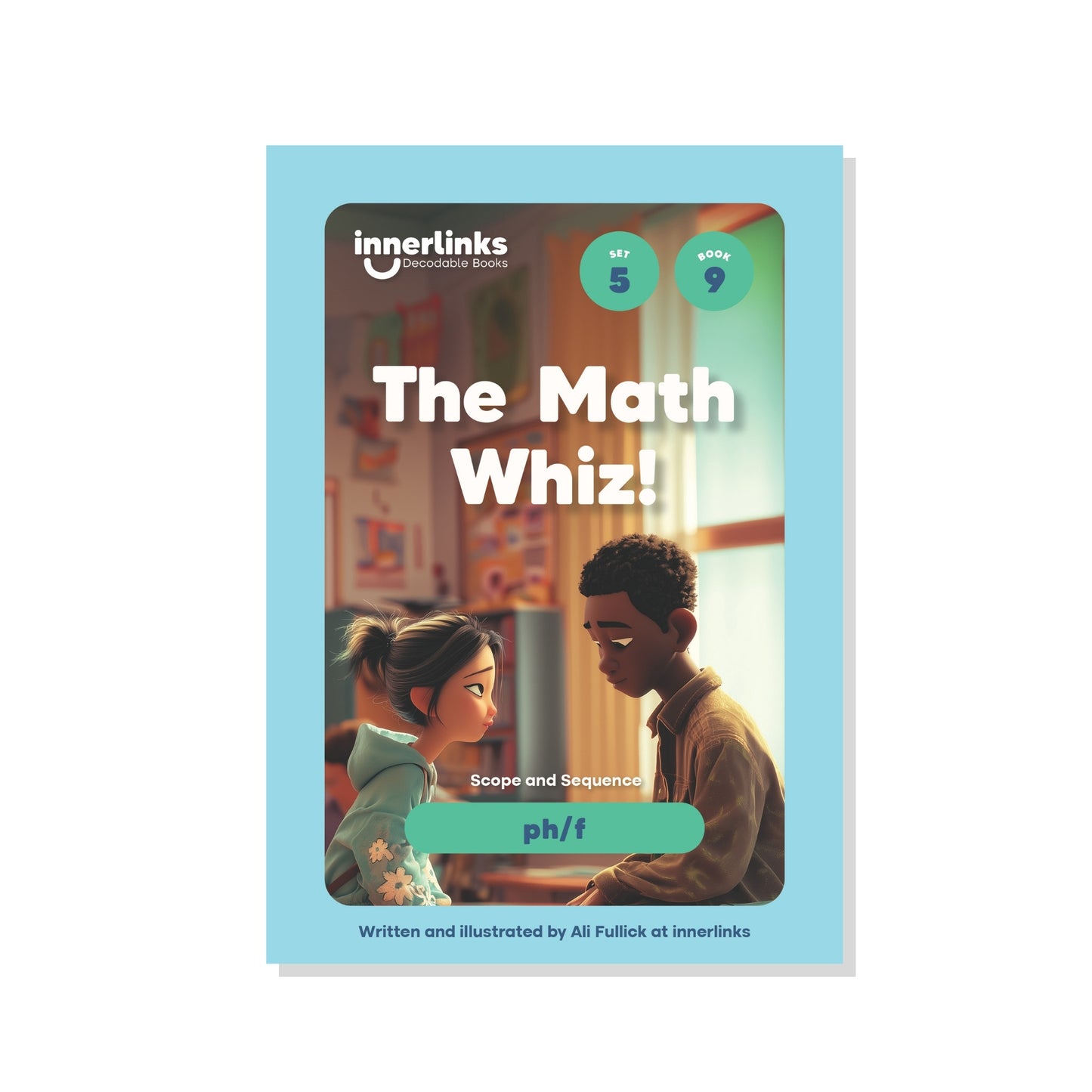Book cover of 'The Math Whiz!' by innerlinks with two children looking at a book together.