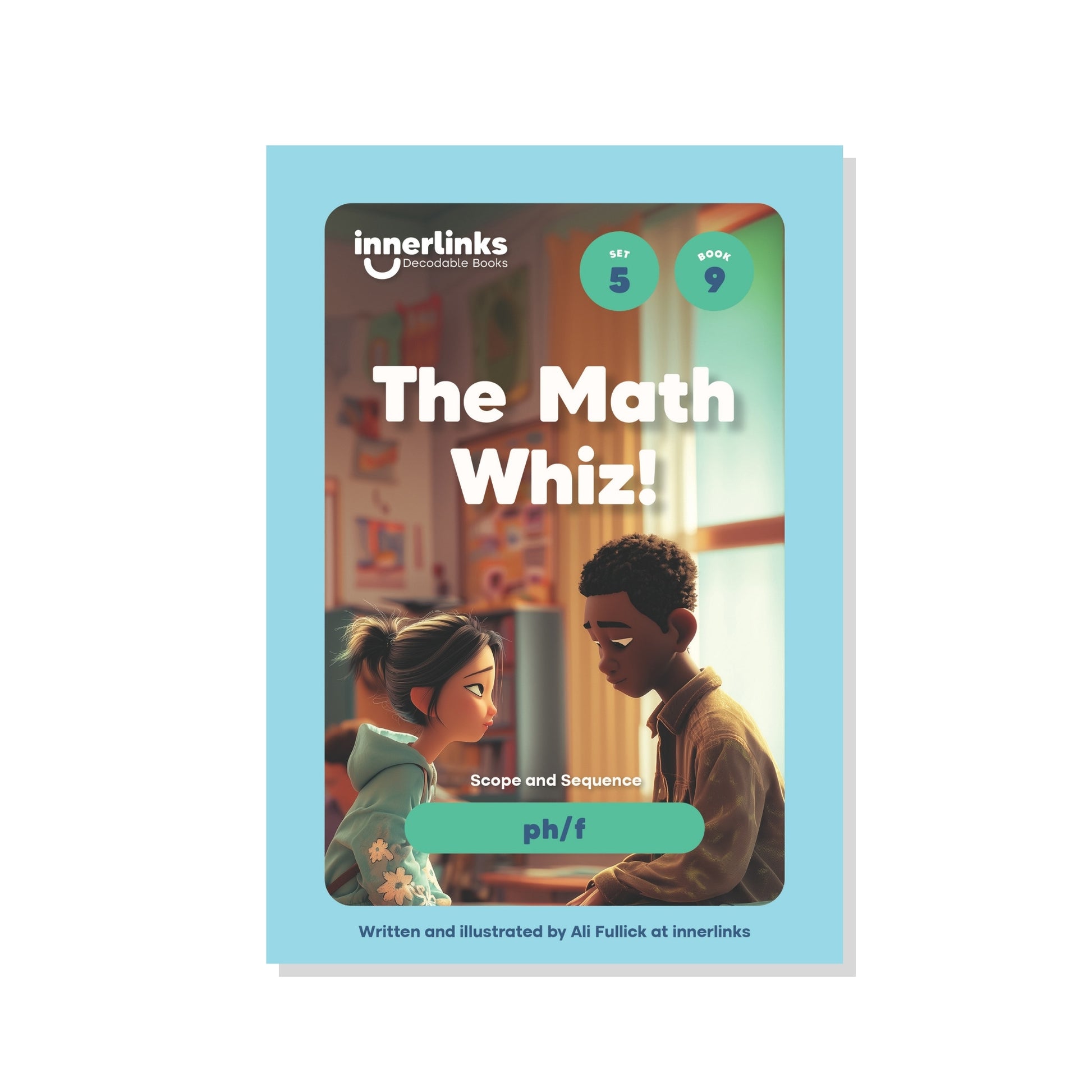 Book cover of 'The Math Whiz!' by innerlinks with two children looking at a book together.
