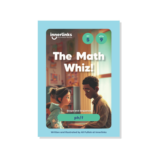 Book cover of 'The Math Whiz!' by innerlinks with two children looking at a book together.