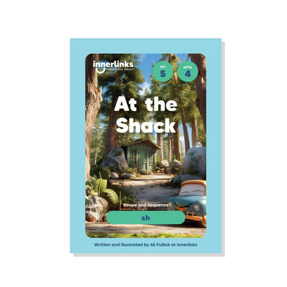 Book cover of 'At the Shack' by innerlinks with a forest scene and cabin.