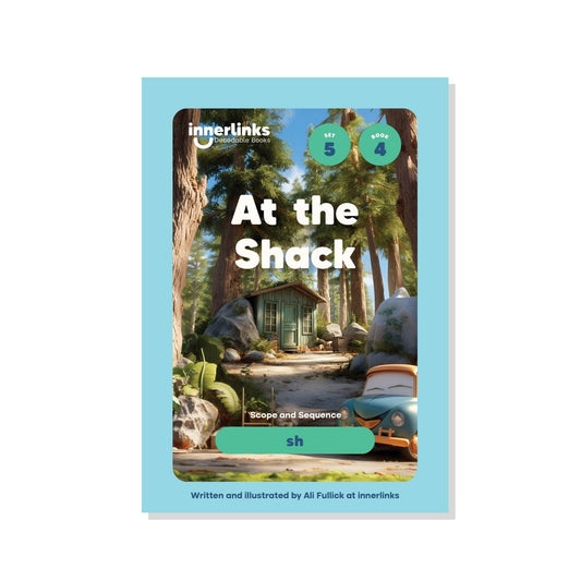 Book cover of 'At the Shack' by innerlinks with a forest scene and cabin.