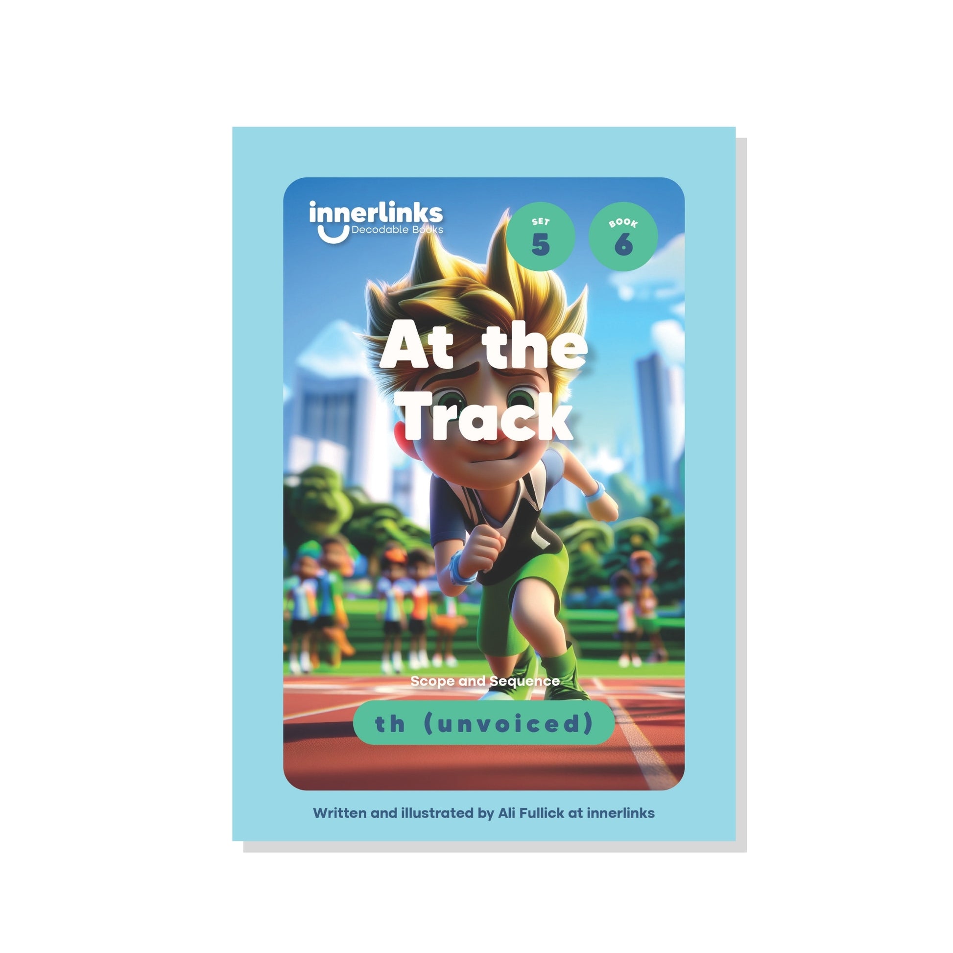 Book cover of 'At the Track' by innerlinks with a character on a track