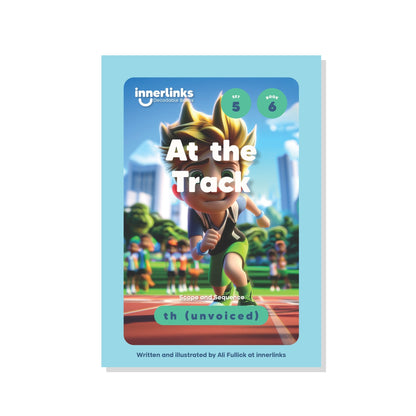 Book cover of 'At the Track' by innerlinks with a character on a track
