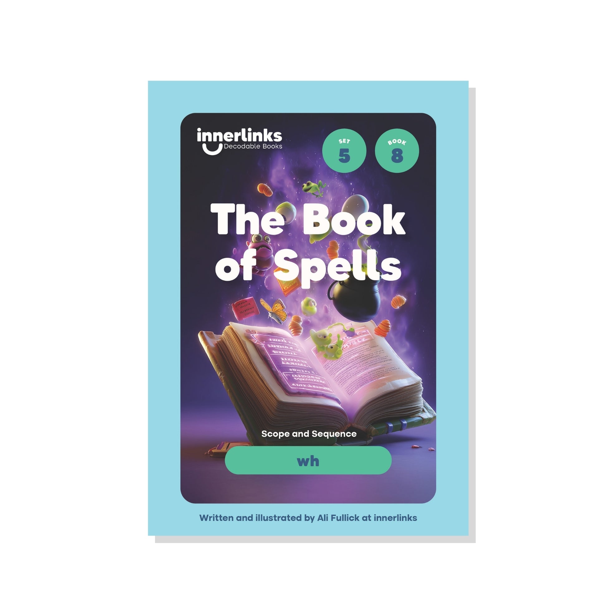 Book titled 'The Book of Spells' by innerlinks on a light blue background