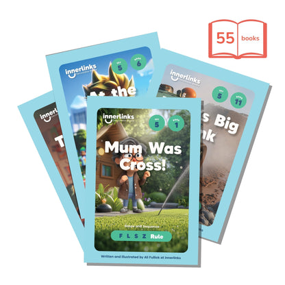 Collection of children's books with a focus on one titled 'Mum Was Cross!' on a white background.
